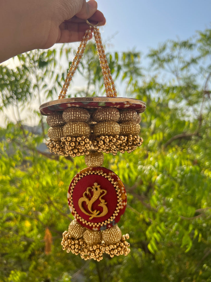 Golden Yellow Navratna Patola Ganesh Pearl Hanging