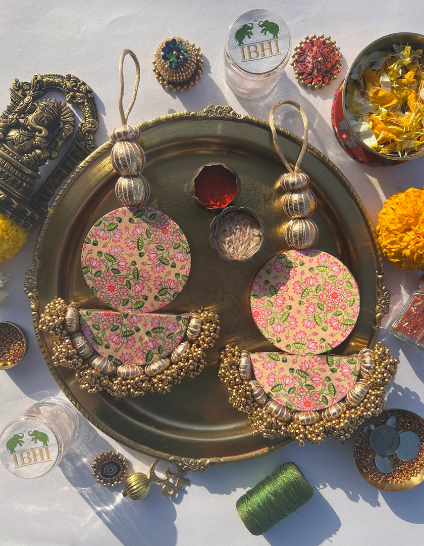 Arc Shubh Labh: Pastel Pistachio & Maroon Navratna Patola