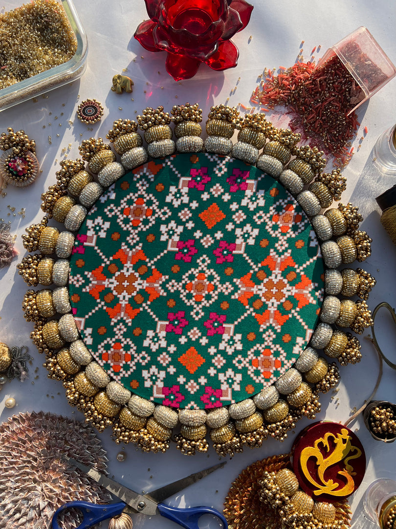 Mandala X Solid Bottle Green + Pink Colloquial Dvine Pichwai Chaandbaali Rangoli