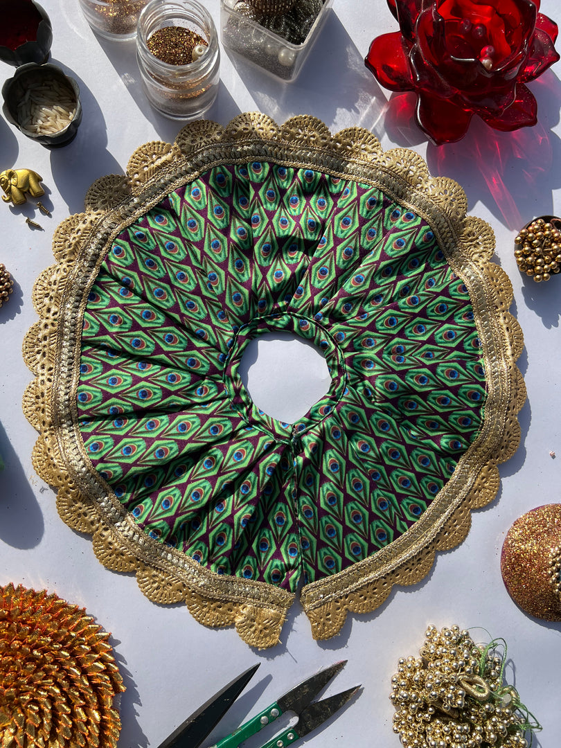 Two Way Pink Navratna Patola & Pastel Pistachio Inflorescence Divine Pichwai Scallop Poshak