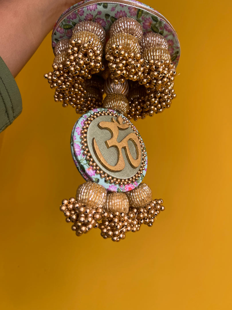 Pink Colloquial Divine Pichwai Om Pearl Hanging