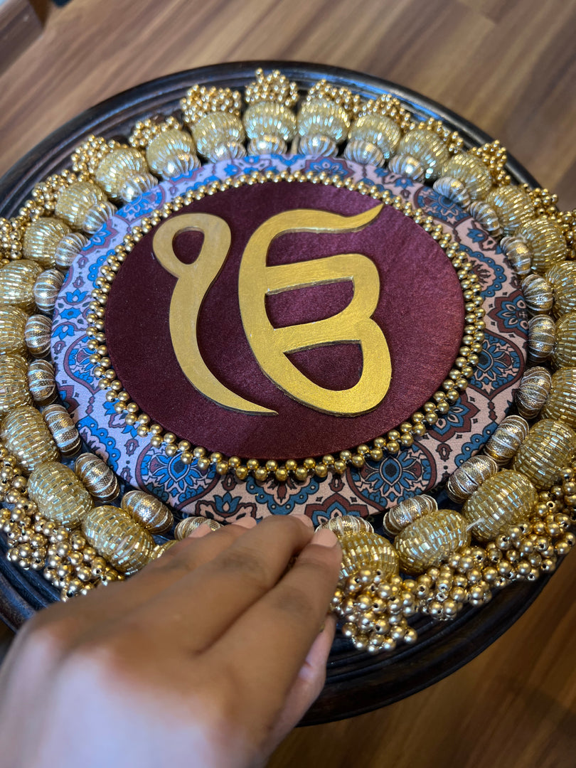 Ek Onkar Motif Micro Pallet + Hanging: Lemon Yellow + Vermillion Congruous Divine Pichwai