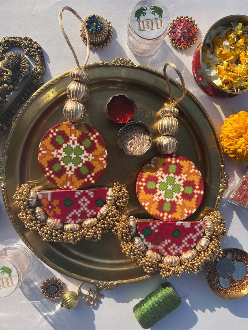 Arc Shubh Labh: Pastel Pistachio & Maroon Navratna Patola