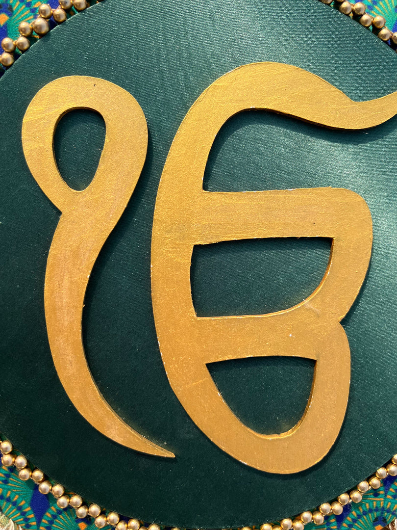 Ek Onkar Motif Micro Pallet + Hanging: Lemon Yellow + Vermillion Congruous Divine Pichwai