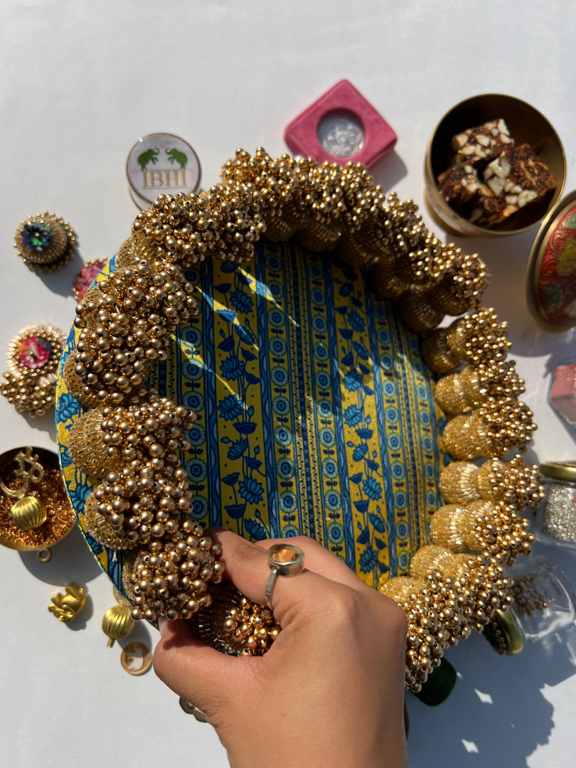 Golden Yellow Navratna Patola Dangler Platter (Medium)