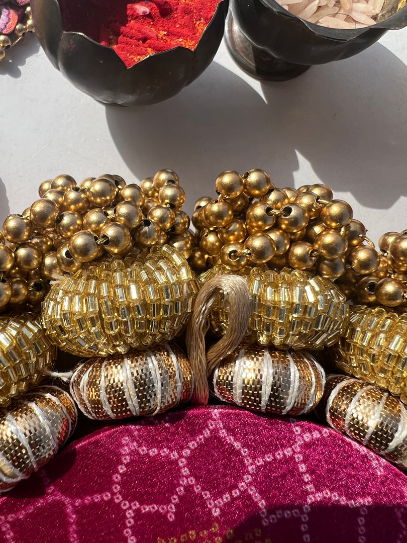 Chaandbali OM Pallet: OG Inflorescence Divine Pichwai + Maroon Navratna Patola