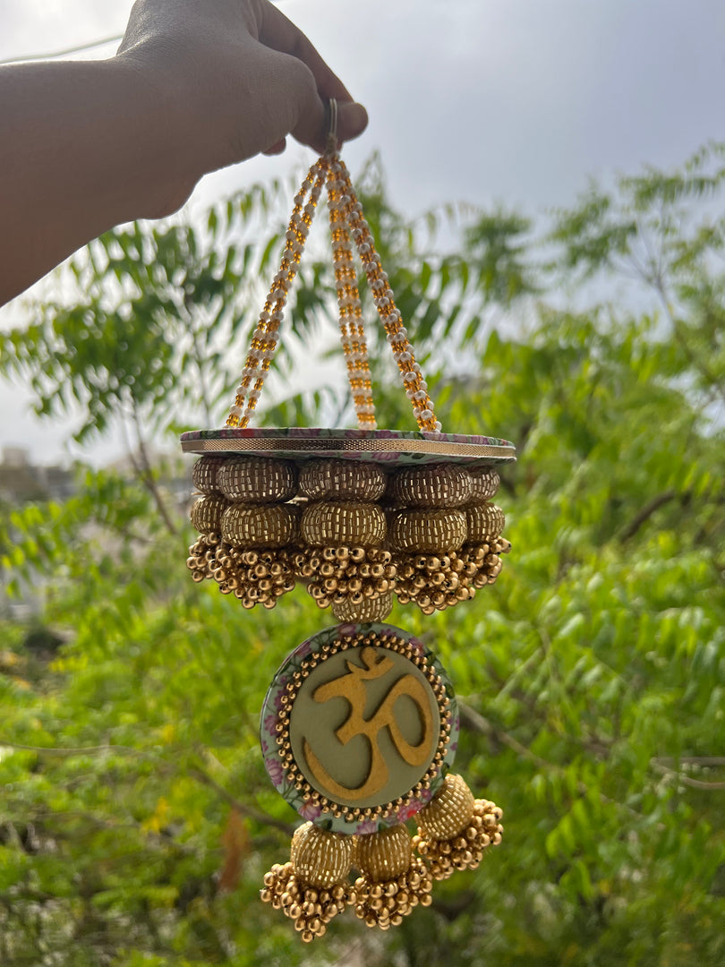 Pink Colloquial Divine Pichwai Om Pearl Hanging