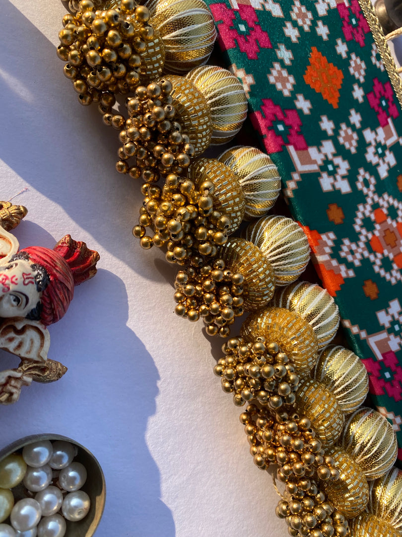 Vermillion Congruous Divine Pichwai and Pink Navratna Patola Tasseled Toran
