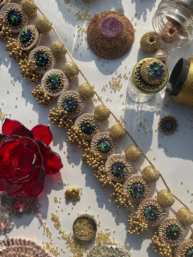 The Ready To Glam Vermillion + Yellow Congruous Divine Pichwai Glass Lumba Toran (Flexible)