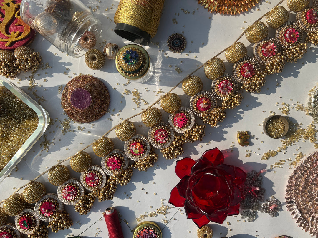 The Ready To Glam Vermillion + Yellow Congruous Divine Pichwai Glass Lumba Toran (Flexible)