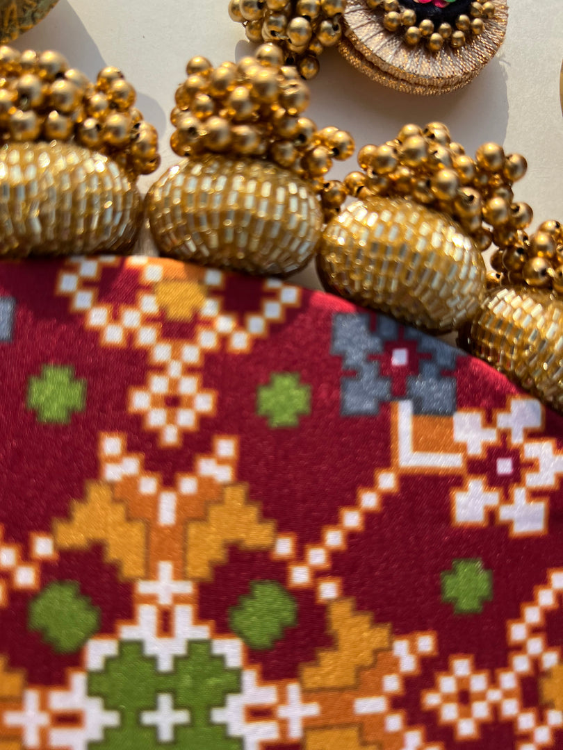 Manjari Rangoli: Solid Wine + Octagonal Ornamentation Intense Ajrakh
