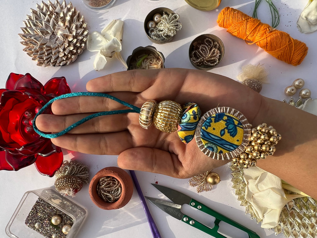 Glass Beaded Plumeria Lumba- Bhabhi Rakhi