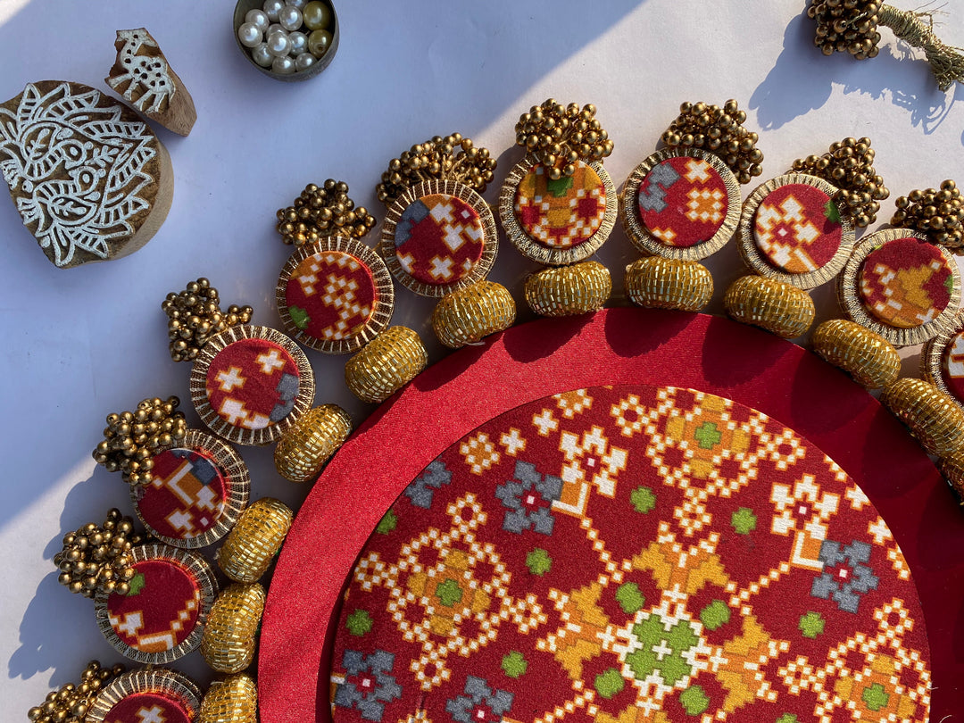 Ajrakh + Pastel Pistachio Inflorescence Divine Pichwai Glass Rhapsody Lumba Rangoli