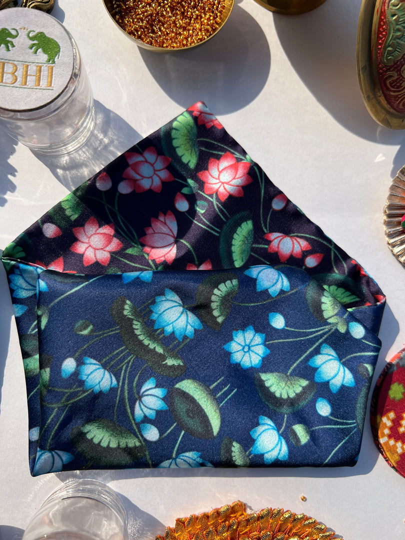 POCKET SQUARE + MINI POUCH: Pink + Orange Navratna Patola