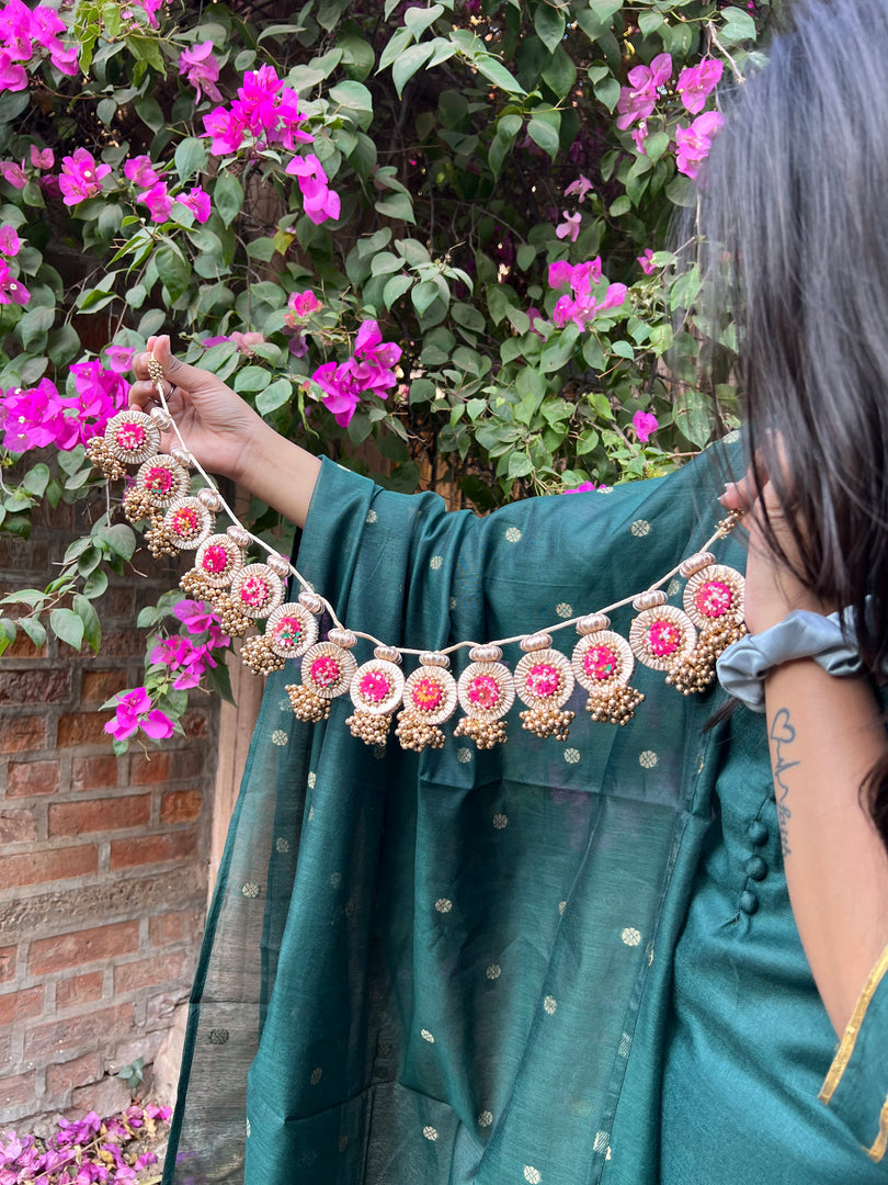 Classy Maasi Maroon Navratna Patola + OG Inflorescence Divine Pichwai Classic Lumba Toran (Flexible)