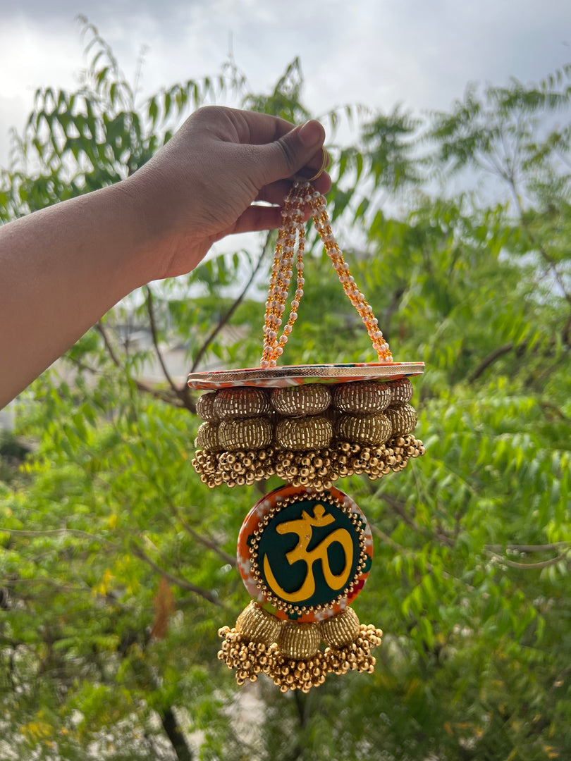 Pink Colloquial Divine Pichwai Om Pearl Hanging