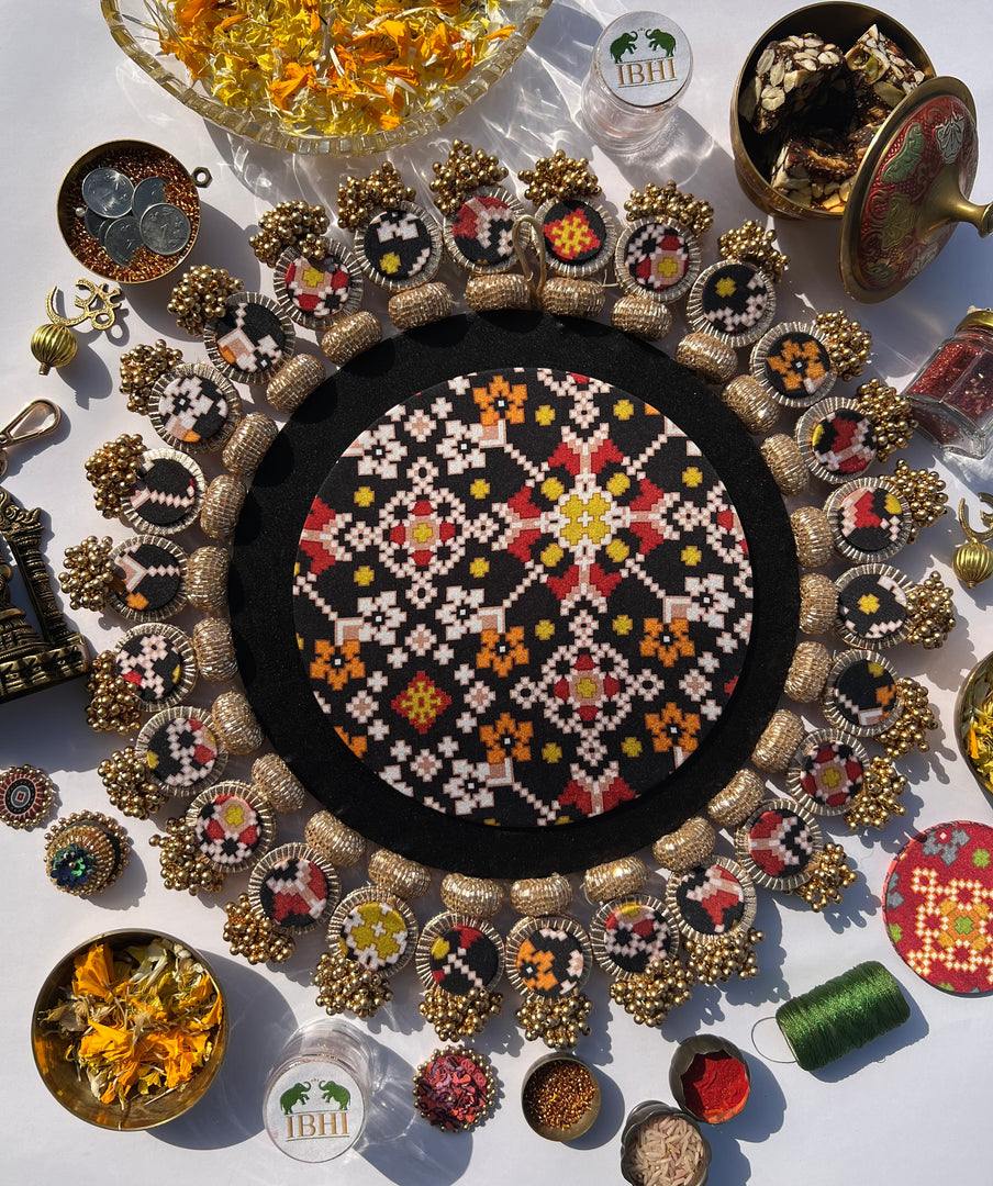 Ajrakh + Pastel Pistachio Inflorescence Divine Pichwai Glass Rhapsody Lumba Rangoli