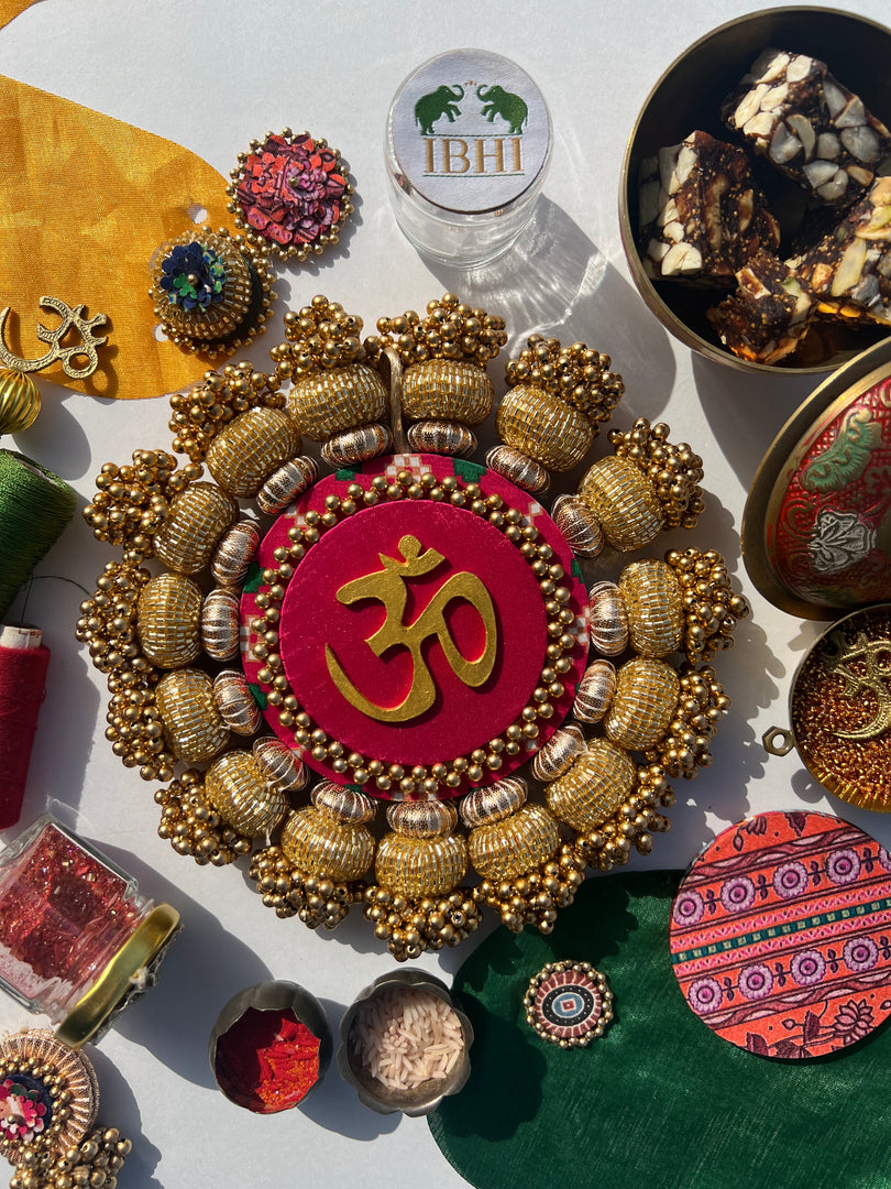 Chaandbali OM Pallet: OG Inflorescence Divine Pichwai + Maroon Navratna Patola