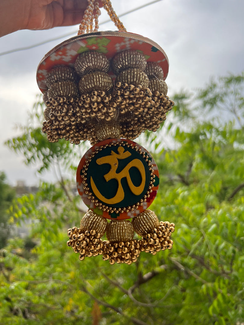 Pink Colloquial Divine Pichwai Om Pearl Hanging
