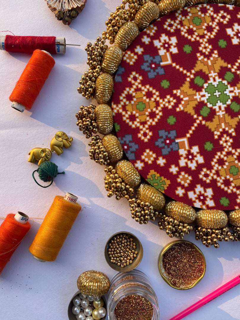 MINI RANGOLI: Inflorescence and Pink Colloquial Divine Pichwai Glass Beaded