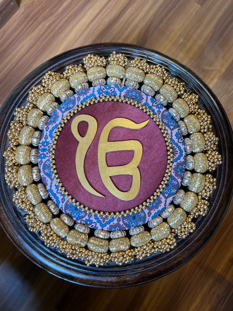 Ek Onkar Motif Micro Pallet + Hanging: Lemon Yellow + Vermillion Congruous Divine Pichwai