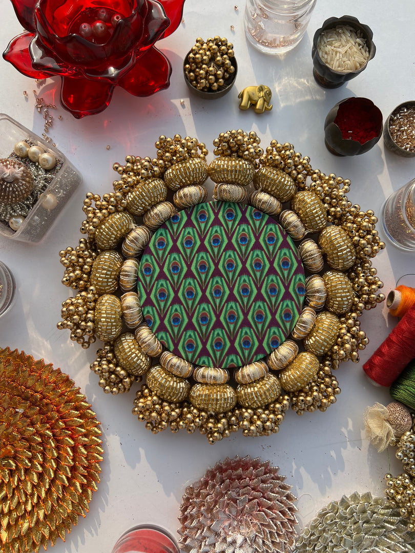 Chaandbali OM Pallet: OG Inflorescence Divine Pichwai + Maroon Navratna Patola