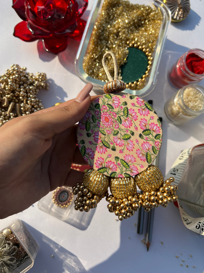 Ganesh Motif Medium Glass Beaded Charm: Congruous Divine Pichwai