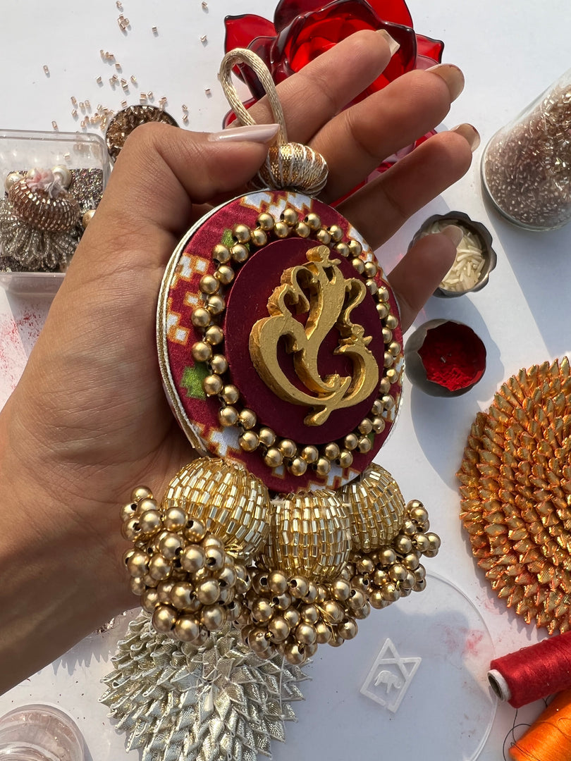 Ganesh Motif Medium Glass Beaded Charm: Congruous Divine Pichwai