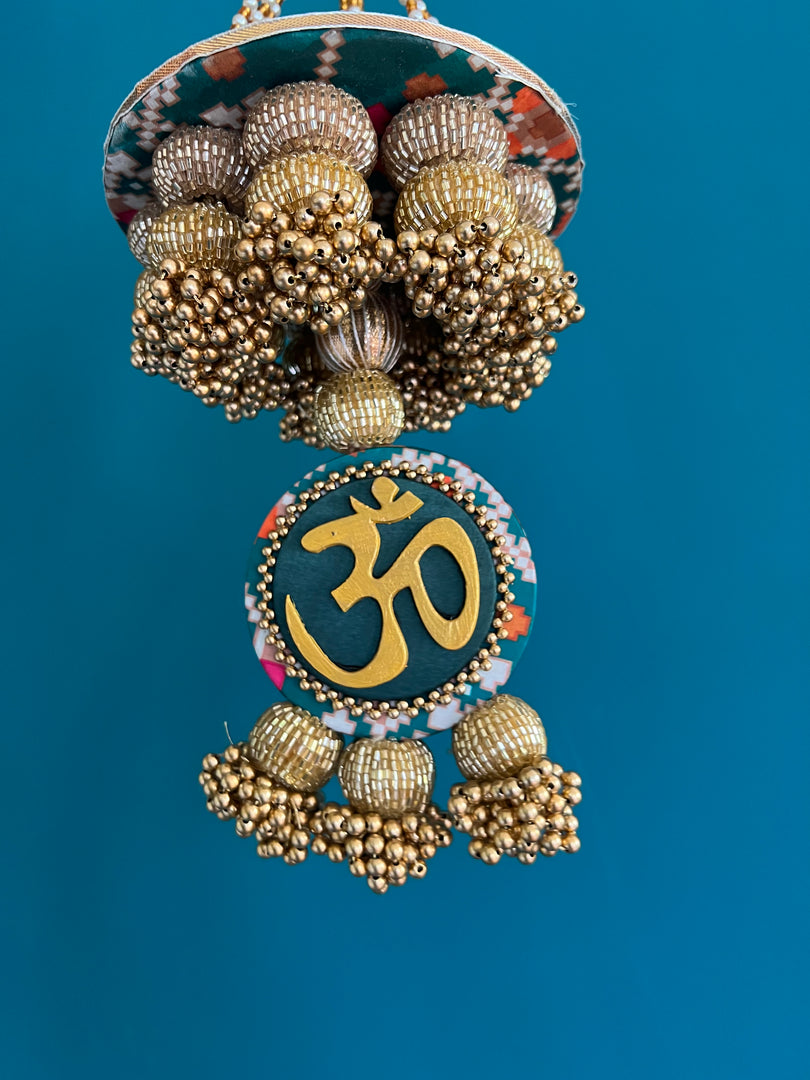 Pink Colloquial Divine Pichwai Om Pearl Hanging