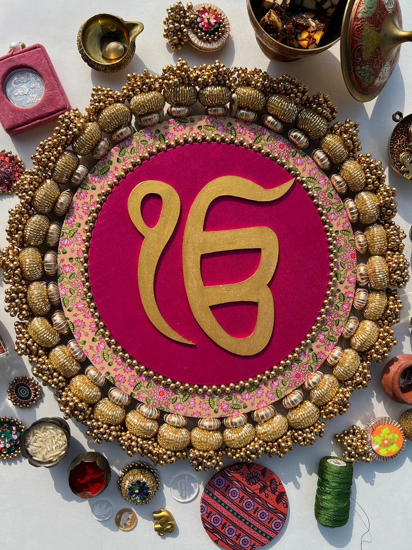 Ek Onkar Motif Micro Pallet + Hanging: Lemon Yellow + Vermillion Congruous Divine Pichwai