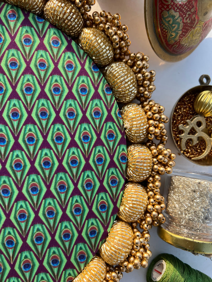 MINI RANGOLI: Inflorescence and Pink Colloquial Divine Pichwai Glass Beaded