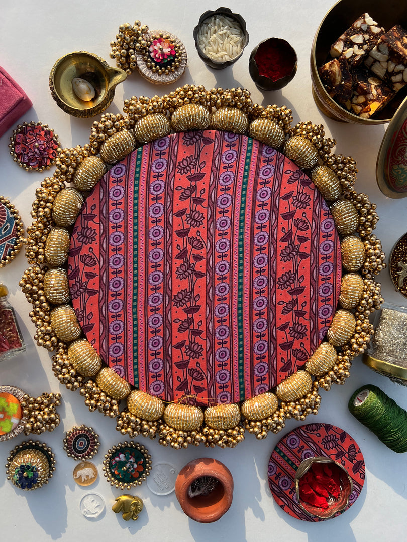 MINI RANGOLI: Inflorescence and Pink Colloquial Divine Pichwai Glass Beaded