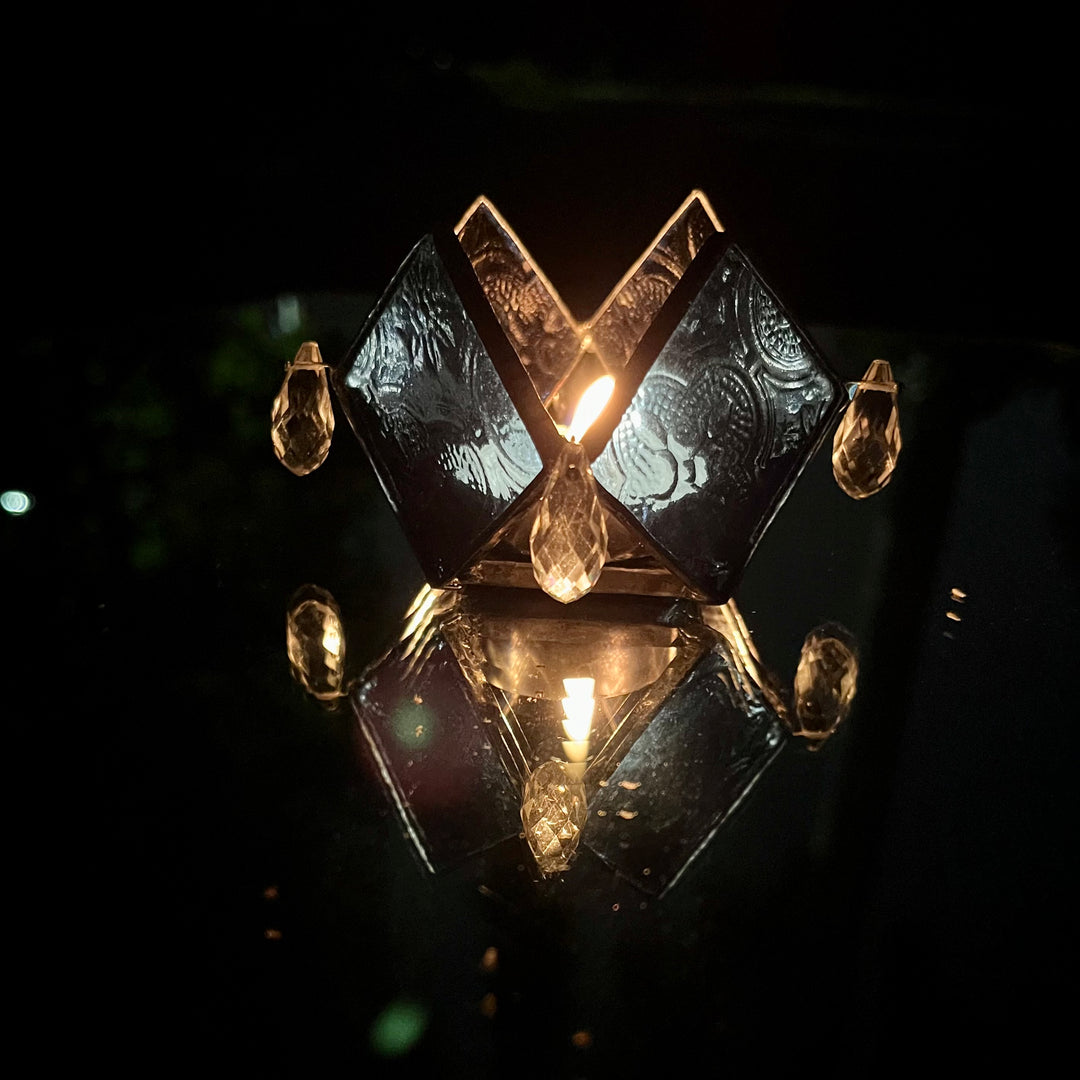 Rhombus Clear Glass Textured Diya