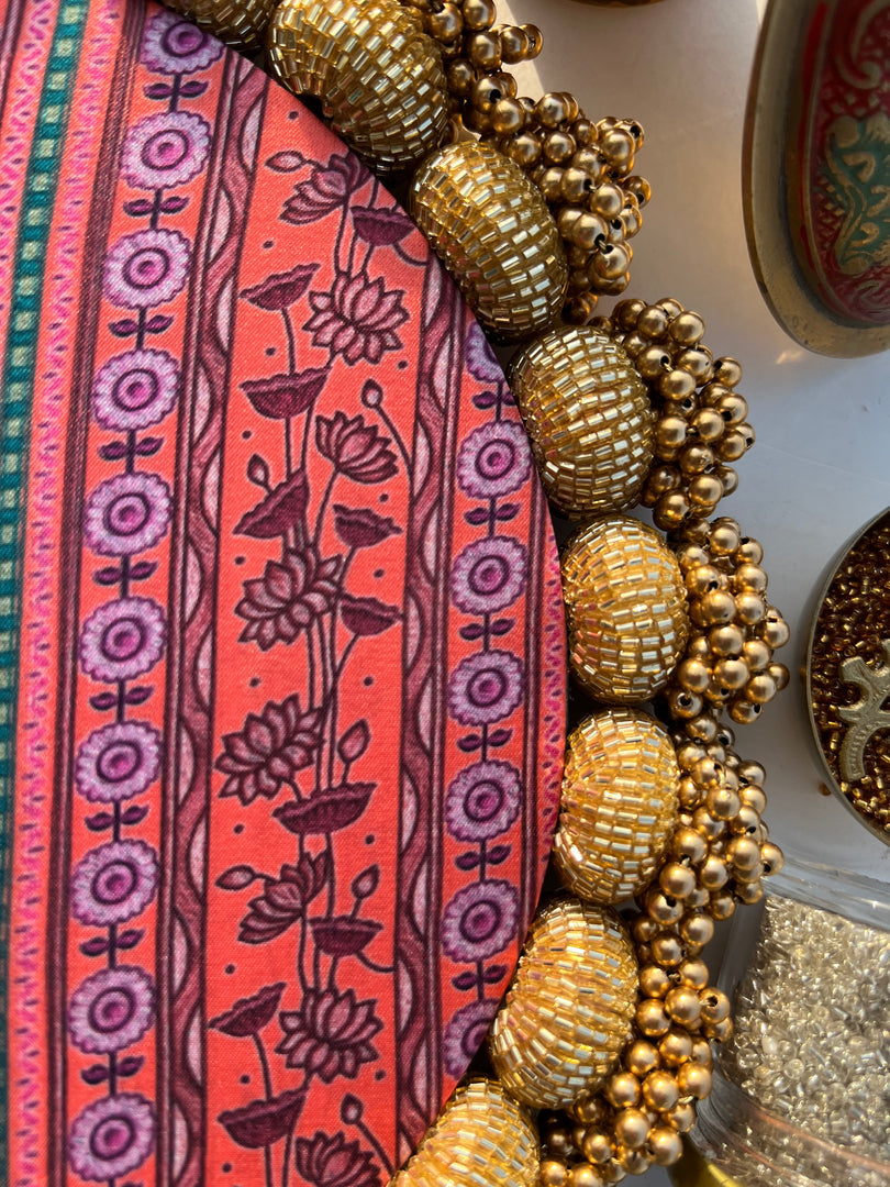 MINI RANGOLI: Inflorescence and Pink Colloquial Divine Pichwai Glass Beaded