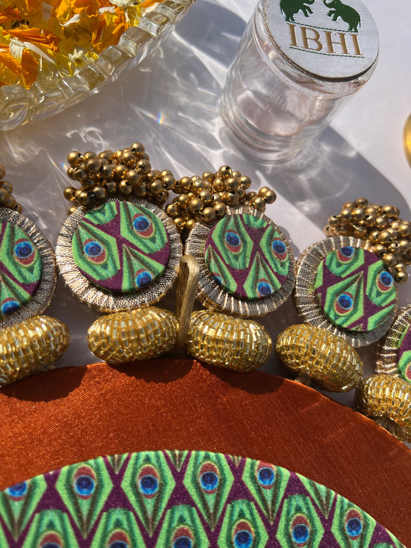 Ajrakh + Pastel Pistachio Inflorescence Divine Pichwai Glass Rhapsody Lumba Rangoli