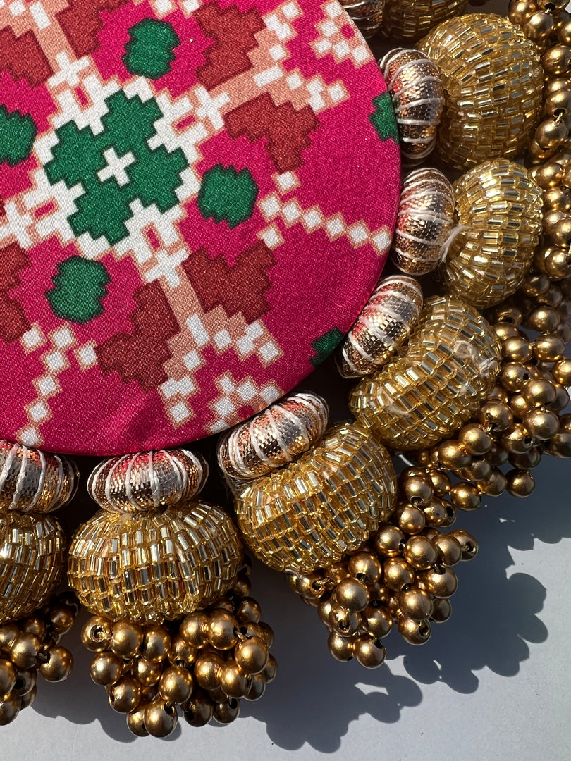 Chaandbali OM Pallet: OG Inflorescence Divine Pichwai + Maroon Navratna Patola