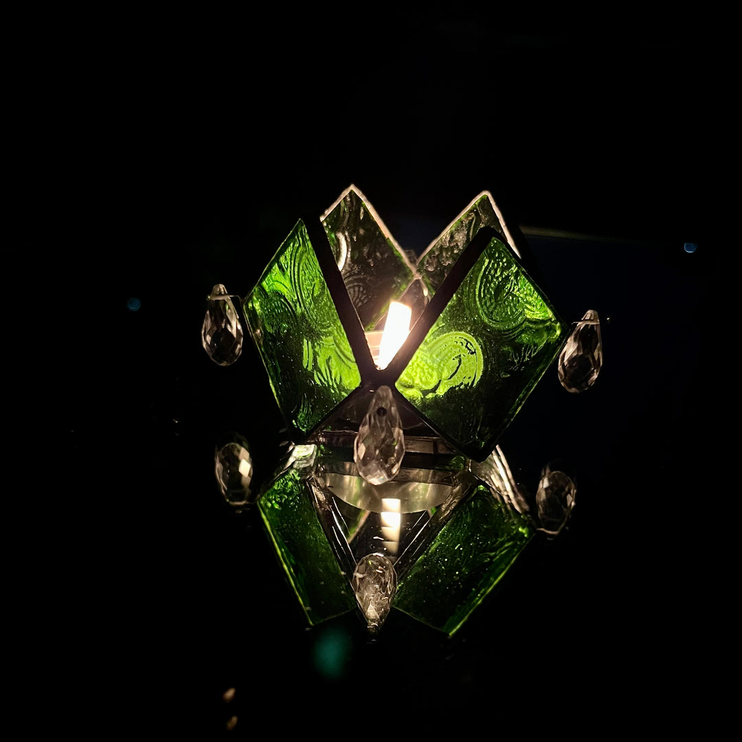 Rhombus Clear Glass Textured Diya