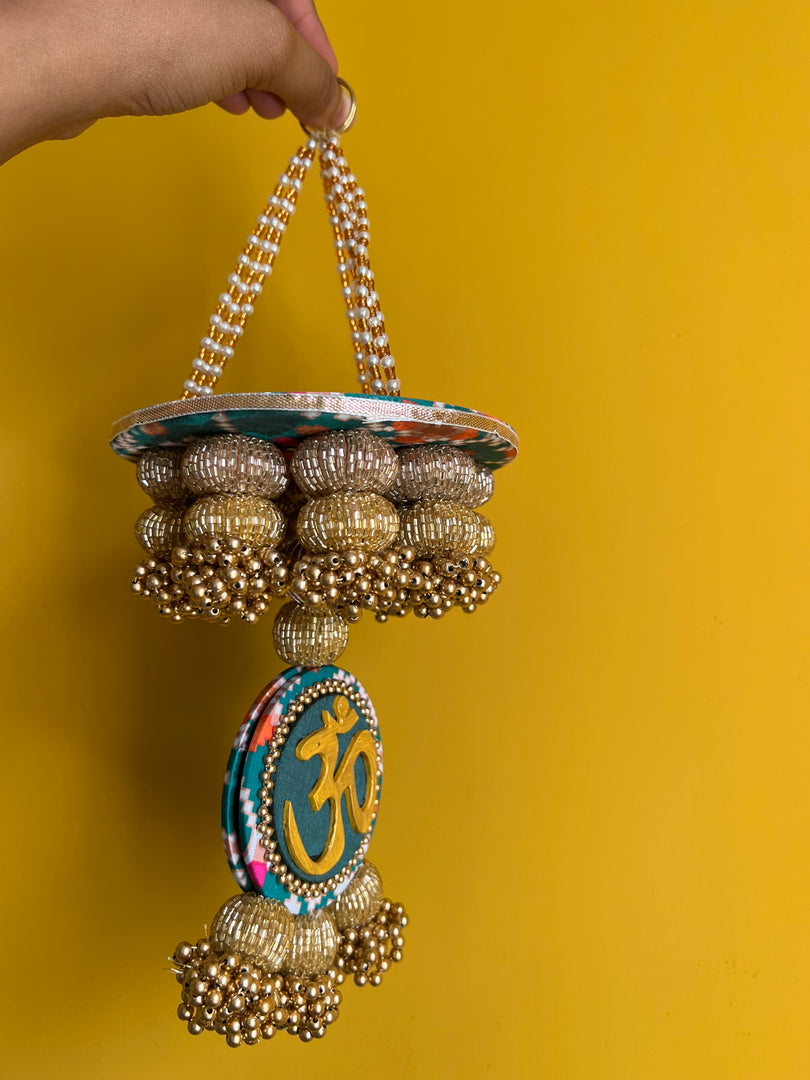 Pink Colloquial Divine Pichwai Om Pearl Hanging
