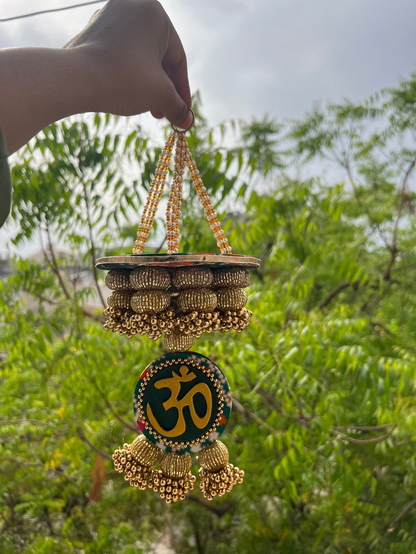 Pink Colloquial Divine Pichwai Om Pearl Hanging