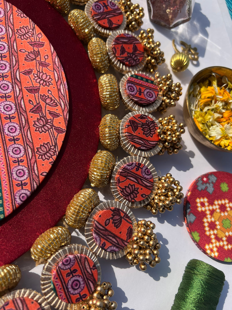 Ajrakh + Pastel Pistachio Inflorescence Divine Pichwai Glass Rhapsody Lumba Rangoli