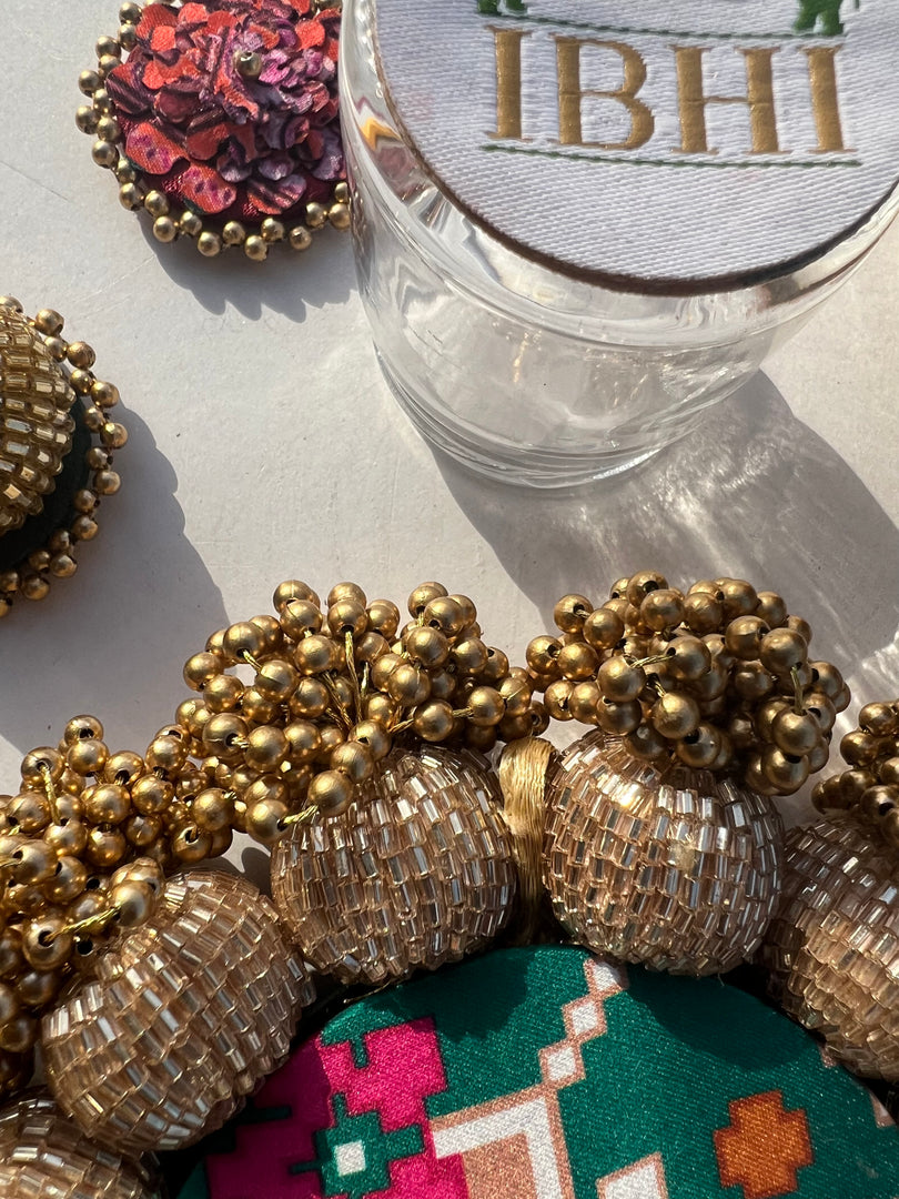 Spherical Mini Pallet: Flare Mor Bani Thangat Kare + Pastel Pistachio Inflorescence Divine Pichwai