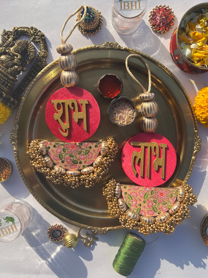 Arc Shubh Labh: Pastel Pistachio & Maroon Navratna Patola