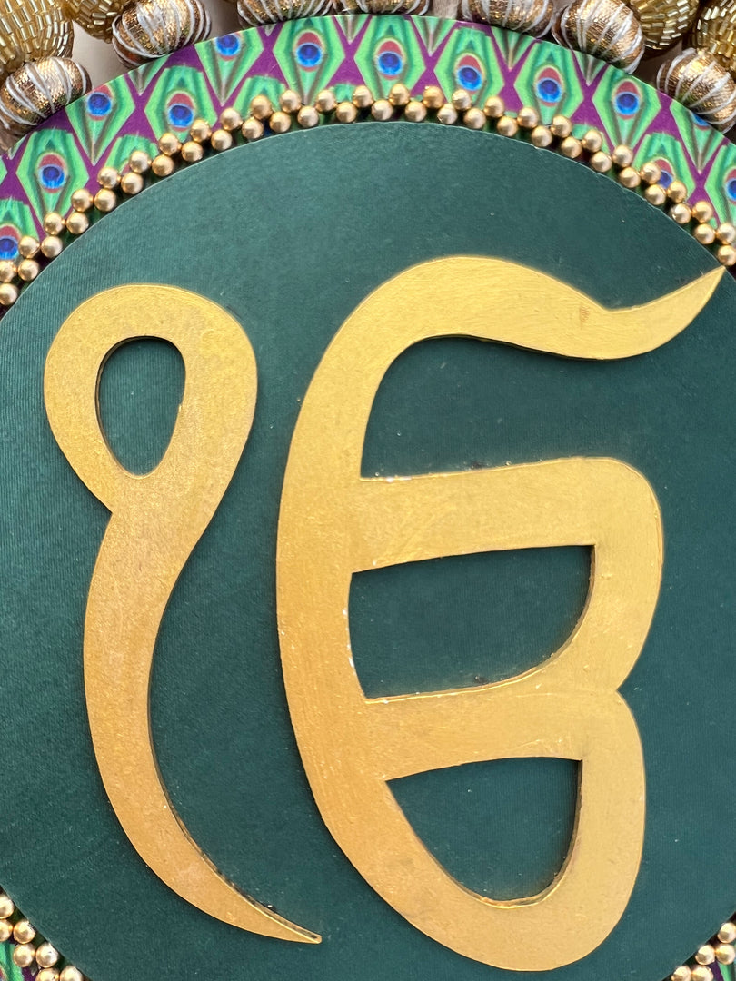 Ek Onkar Motif Micro Pallet + Hanging: Lemon Yellow + Vermillion Congruous Divine Pichwai