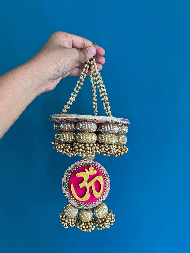 Pink Colloquial Divine Pichwai Om Pearl Hanging