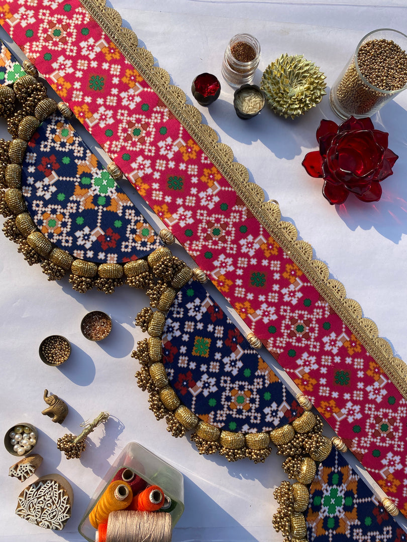 THE DANGLER-ARC TORAN- 6 Inflorescence Divine Pichwai and Pink Navratna Patola Arc Toran