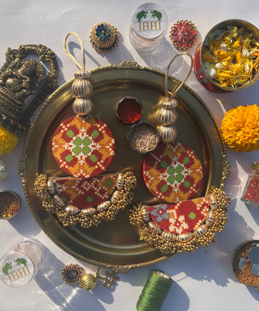 Arc Shubh Labh: Pastel Pistachio & Maroon Navratna Patola