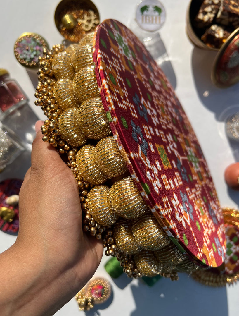 Golden Yellow Navratna Patola Dangler Platter (Medium)