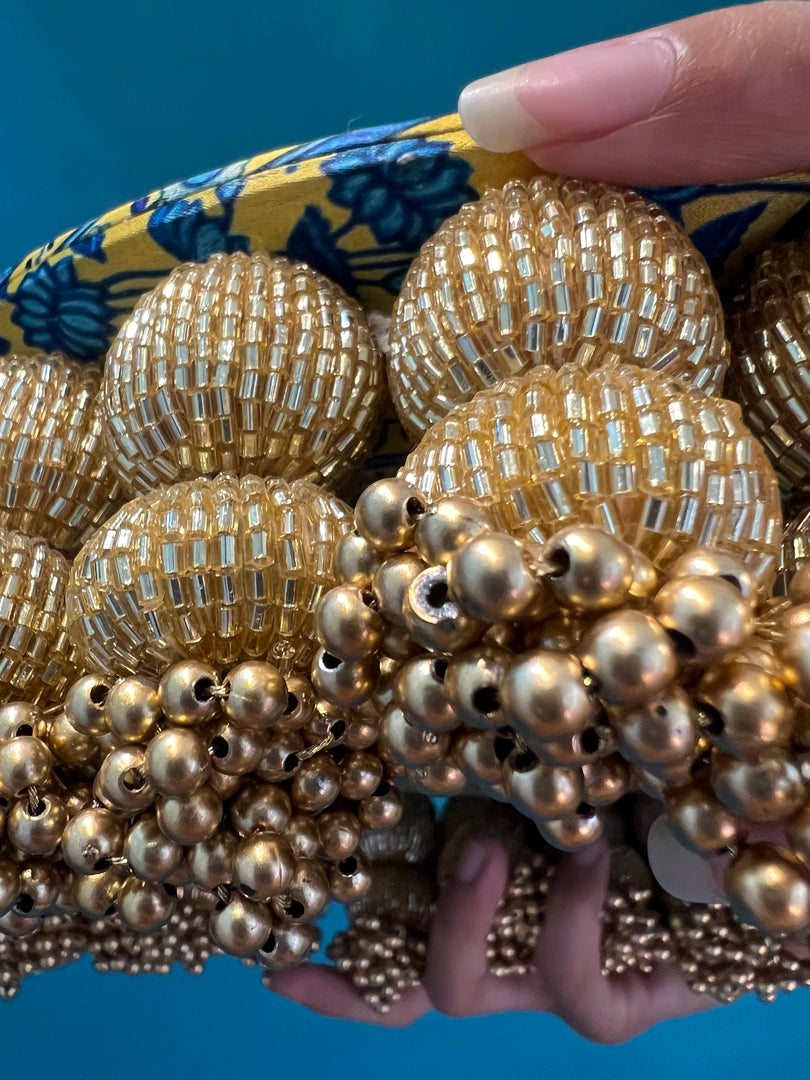 Golden Yellow Navratna Patola Dangler Platter (Medium)