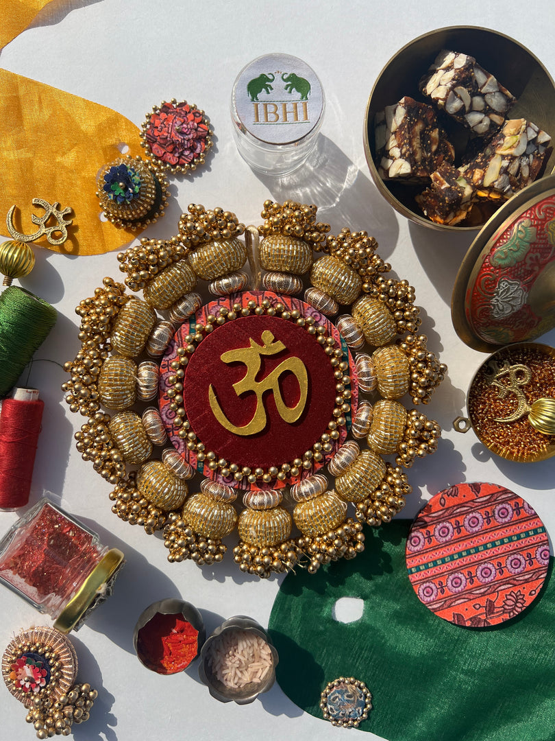 Chaandbali OM Pallet: OG Inflorescence Divine Pichwai + Maroon Navratna Patola