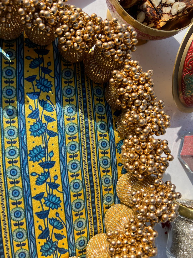 Golden Yellow Navratna Patola Dangler Platter (Medium)
